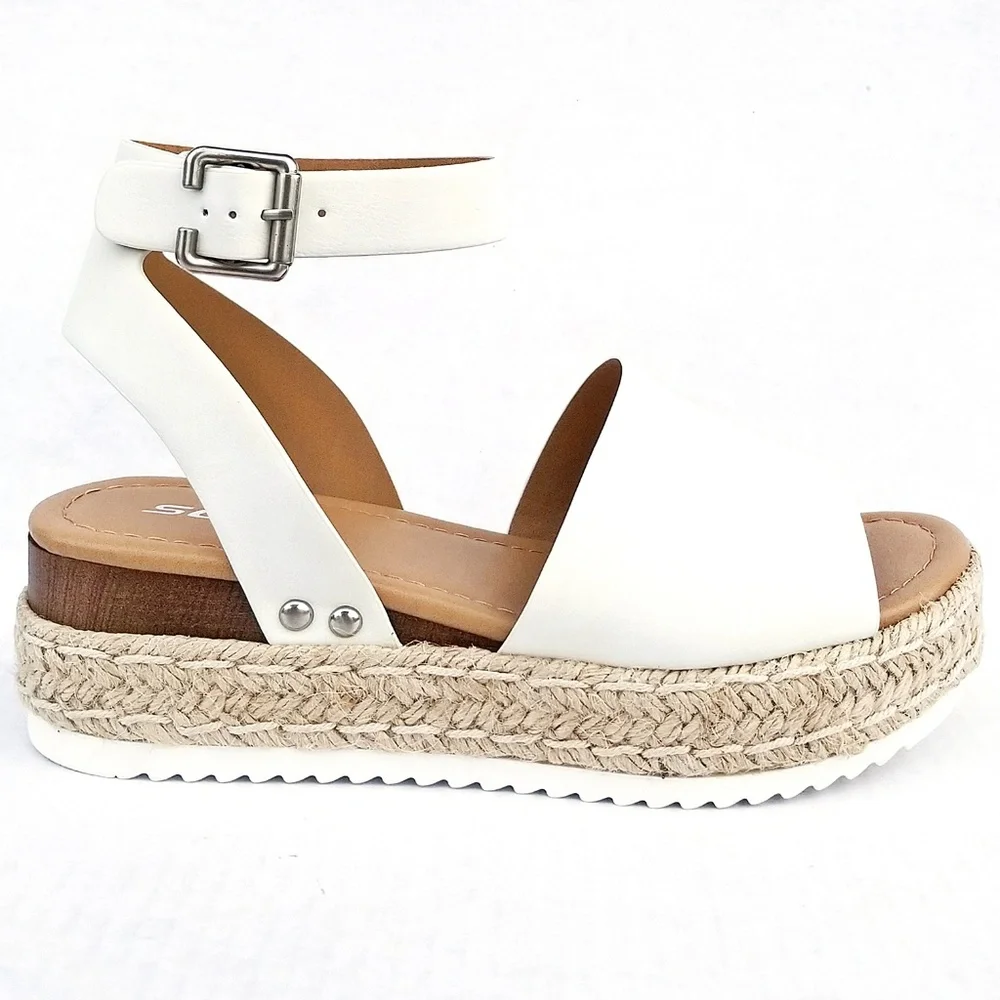 New Soda Off White Platform Espadrille Sandals